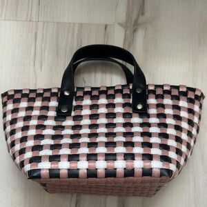 Anthropologie Woven Handbag - Black, Pink, and White